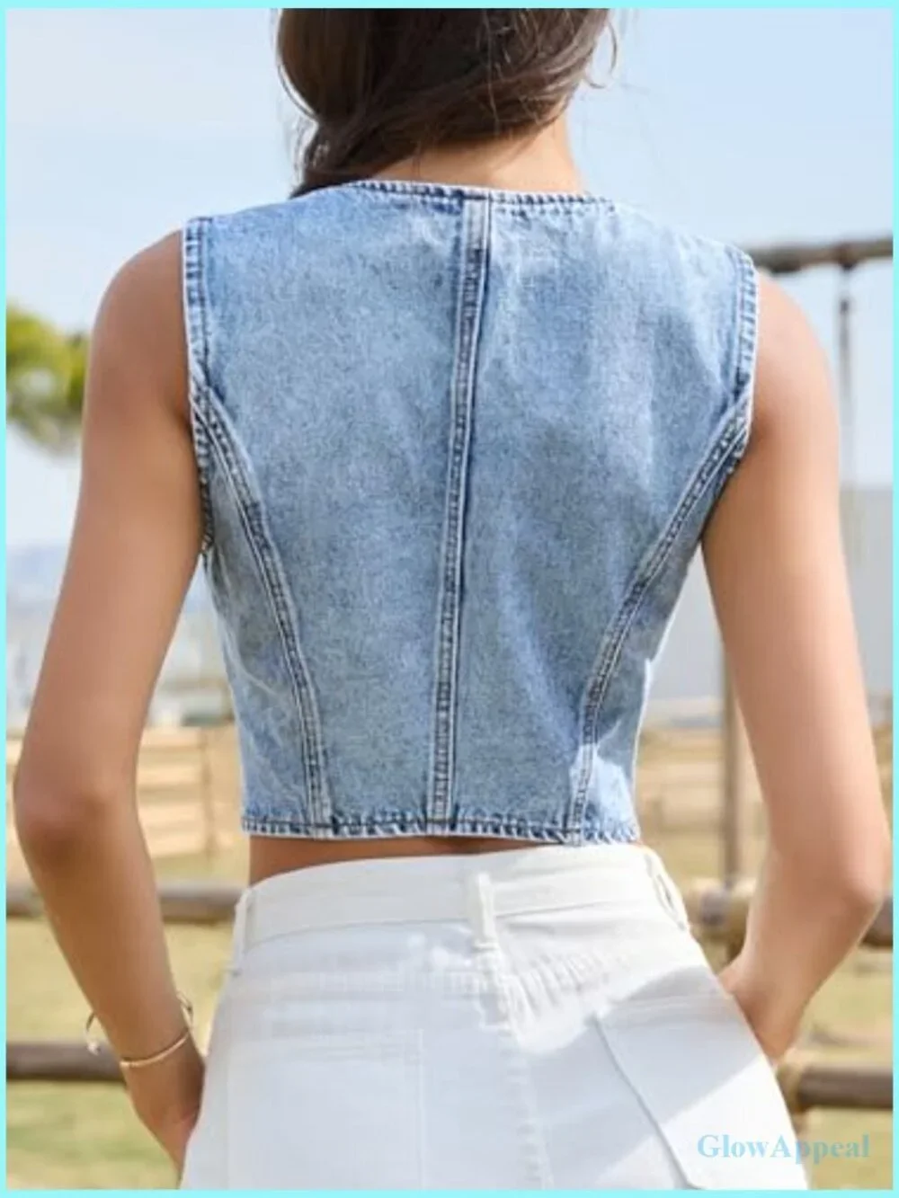 Women's Cropped Denim Vest V-Neck Western Jean Vest Sleeveless